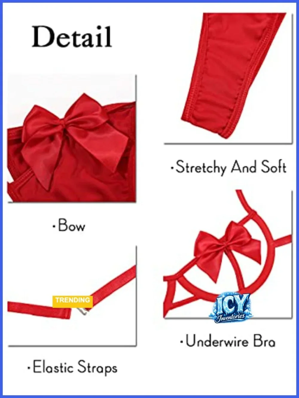 Sexy Satin Lingerie Set with Bows and Cutout Detail - Bra and Panty